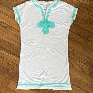 Cabana Life White and Teal Short dress / cover up